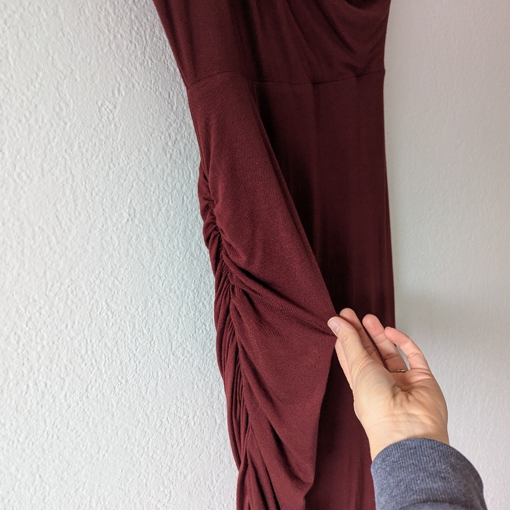 PrAna Women's Shayla Dress In Raisin Cap Sleeve Ruched Side Faux Wrap Size S - Picture 5 of 10